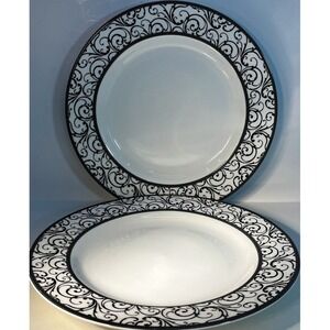 CIROA Veluto Black Scrolls 10‎ 3/8"Dinner Plates Lot of 2